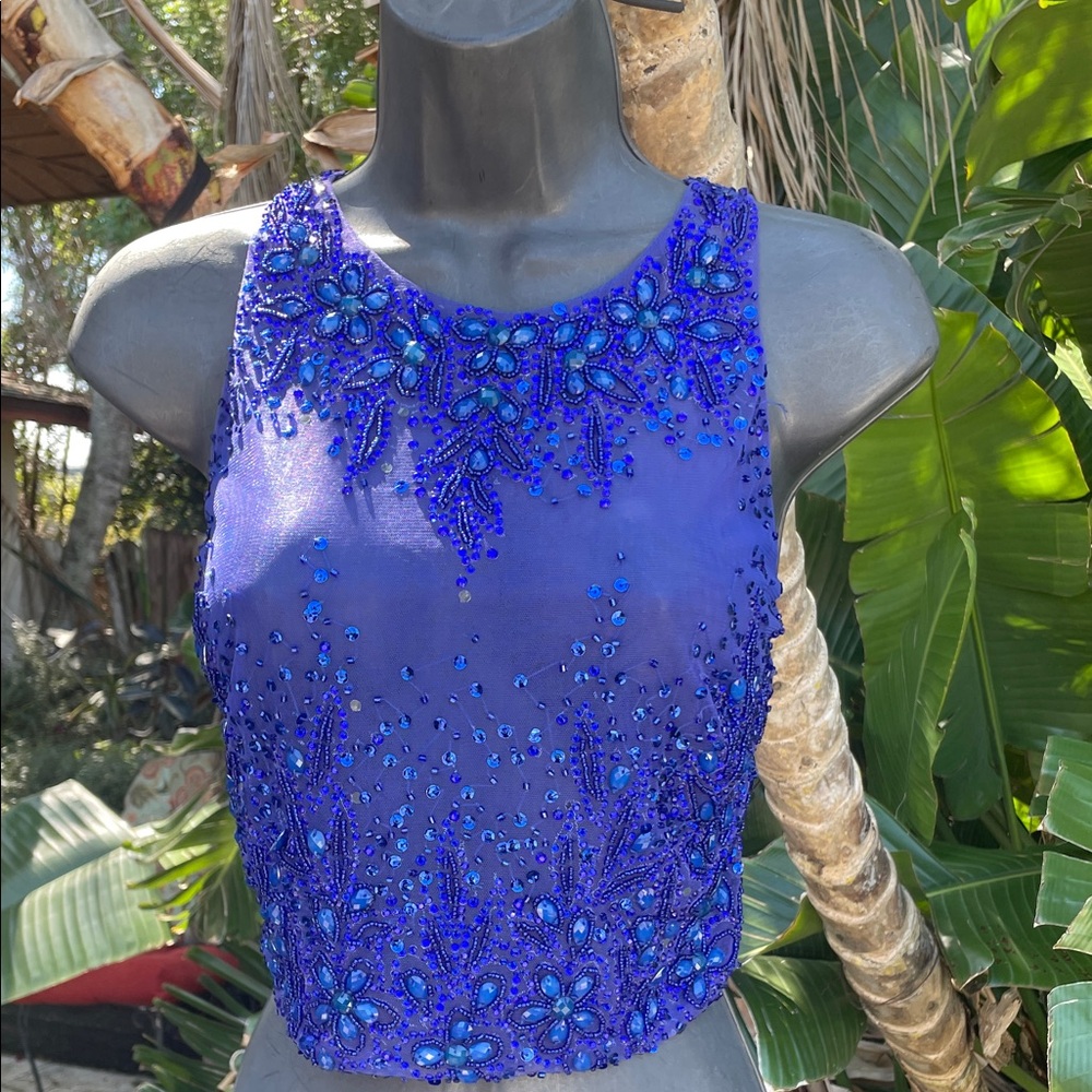 beaded and sequin chair, cobalt blue top